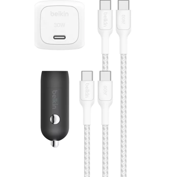 Belkin More For Less USB-C Cable, Wall & Car Charging Bundle