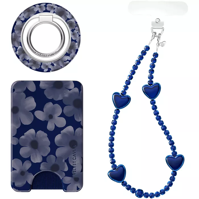 Velvet Caviar Phone Accessory Gift Set with MagSafe Wallet, Grip Stand and Wristlet - Midnight Blossom