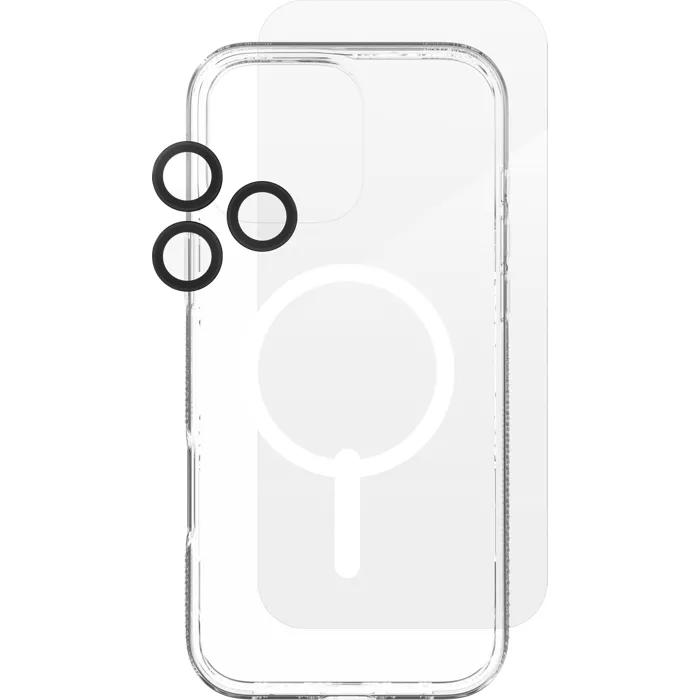 ZAGG 360 Protection Bundle Crystal Palace Snap Case InvisibleShield Glass XTR4 and Camera Ring for iPhone 16 Pro Max