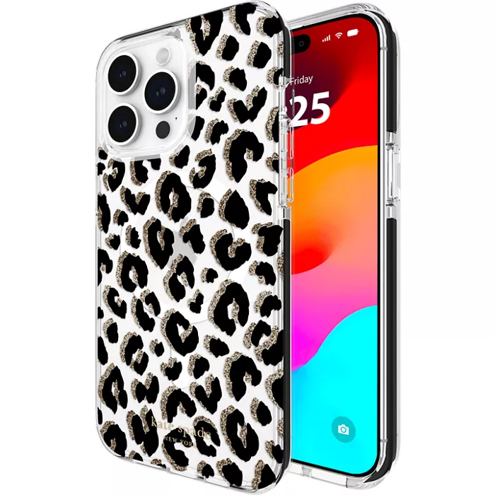 kate spade new york Tough Protective Case with MagSafe for iPhone 15 Pro Max - City Leopard Glitter