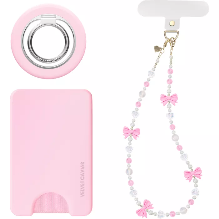 Velvet Caviar Phone Accessory Gift Set with MagSafe Wallet, Grip Stand and Wristlet - Strawberry Milk