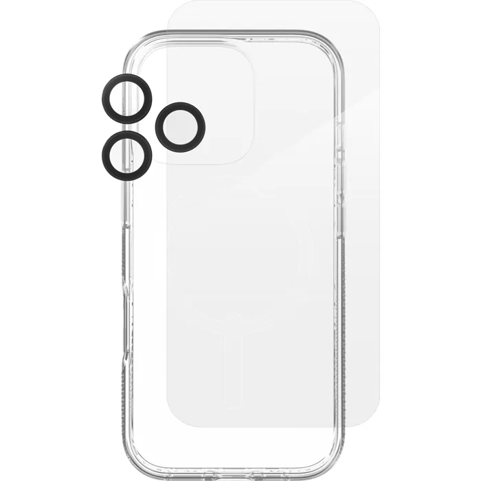 ZAGG 360 Protection Bundle Crystal Palace Snap Case InvisibleShield Glass XTR4 and Camera Ring for iPhone 16 Pro