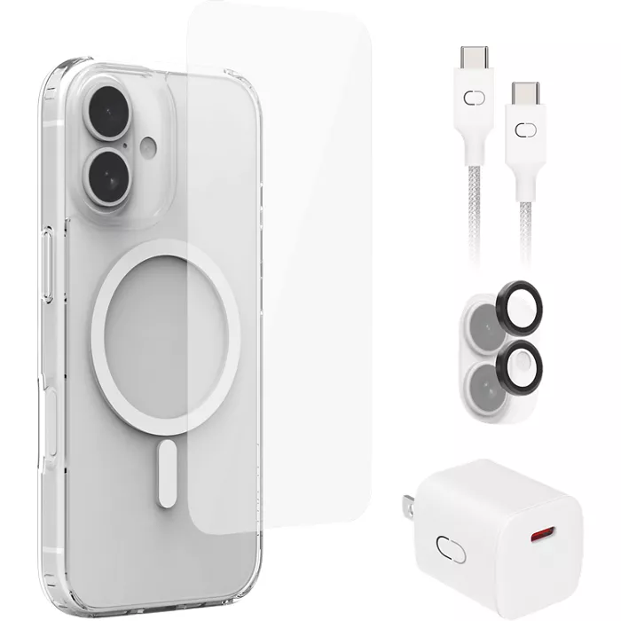 CRAFTED 5-in-1 Bundle Slim Clear Case with MagSafe, Screen Protector, Charging Bundle for iPhone 17