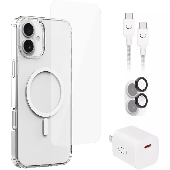 CRAFTED 5-in-1 Bundle Slim Clear Case with MagSafe, Screen Protector, Charging Bundle for iPhone 16