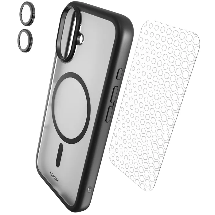 Matter Brands 3-in-1 Bundle Smoke Case with MagSafe, Glass Pro Screen Protector, Camera Lens Protector for iPhone 16