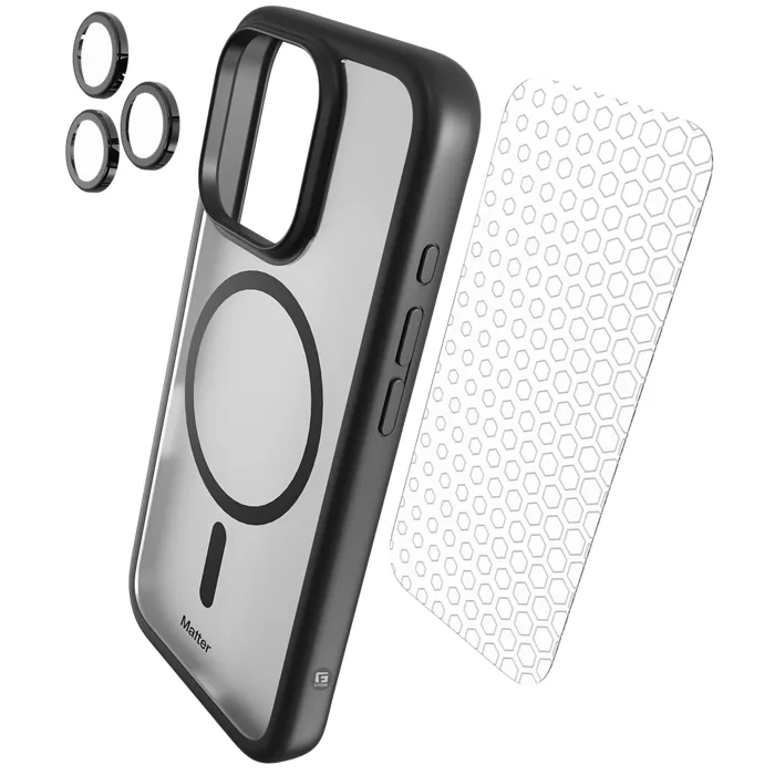 Matter Brands 3-in-1 Bundle Smoke Case with MagSafe, Glass Pro Screen Protector, Camera Lens Protector for iPhone 16 Pro